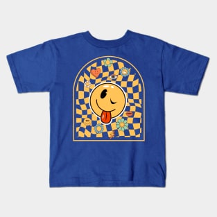 Hippie Psychedelic Aesthetic, Happy Smiley Face Kids T-Shirt